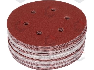 Šlifavimo popierius {velcro) | 6 skylės | 150 mm / P100 | 50 vnt. (YT-834584) Šlifavimo popierius {velcro) | 6 skylės | 150 mm / P100 | 50 vnt. (YT-834584)