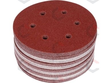 Šlifavimo popierius {velcro) | 6 skylės | 150 mm / P120 | 50 vnt. (YT-834585) Šlifavimo popierius {velcro) | 6 skylės | 150 mm / P120 | 50 vnt. (YT-834585)