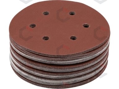 Šlifavimo popierius {velcro) | 6 skylės | 150 mm / P240 | 50 vnt. (YT-834589) Šlifavimo popierius {velcro) | 6 skylės | 150 mm / P240 | 50 vnt. (YT-834589)