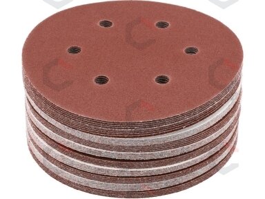 Šlifavimo popierius {velcro) | 6 skylės | 150 mm / P80 | 50 vnt. (YT-834583) Šlifavimo popierius {velcro) | 6 skylės | 150 mm / P80 | 50 vnt. (YT-834583)