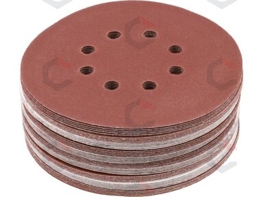 Šlifavimo popierius {velcro) | 8 skylės | 150 mm / P150 | 50 vnt. (YT-834596) Šlifavimo popierius {velcro) | 8 skylės | 150 mm / P150 | 50 vnt. (YT-834596)