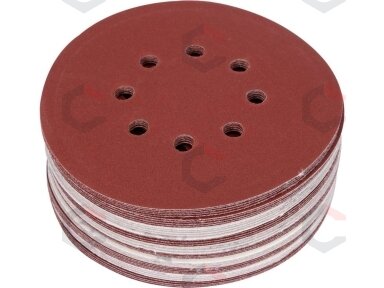 Šlifavimo popierius {velcro) | 8 skylės | 150 mm / P240 | 50 vnt. (YT-834599) Šlifavimo popierius {velcro) | 8 skylės | 150 mm / P240 | 50 vnt. (YT-834599)