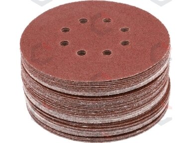 Šlifavimo popierius {velcro) | 8 skylės | 150 mm / P40 | 50 vnt. (YT-834591) Šlifavimo popierius {velcro) | 8 skylės | 150 mm / P40 | 50 vnt. (YT-834591)