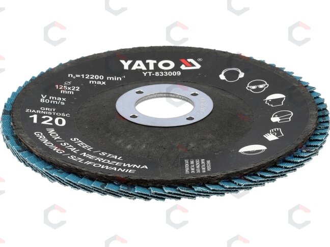 Cirkonio žiedlapinis šlifavimo diskas | P120 | 125 × 22 mm (YT-833009) 2 Cirkonio žiedlapinis šlifavimo diskas | P120 | 125 × 22 mm (YT-833009) 2