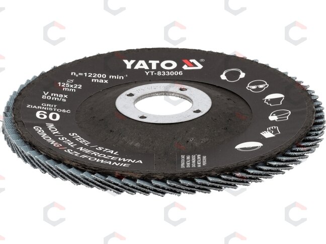 Cirkonio lapelinis šlifavimo diskas | P60 | 125 x 22 mm (YT-833006) 2 Cirkonio lapelinis šlifavimo diskas | P60 | 125 x 22 mm (YT-833006) 2