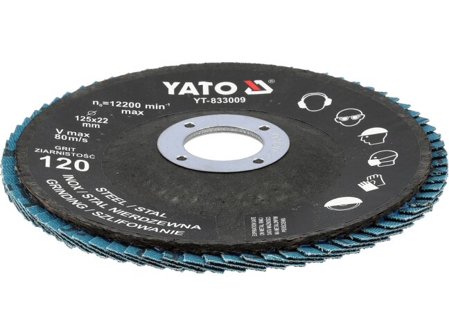 Cirkonio korundo lapelinių šlifavimo diskų rinkinys P120, 125 × 22 mm, 10 vnt. YATO (YT-833004) 1 Cirkonio korundo lapelinių šlifavimo diskų rinkinys P120, 125 × 22 mm, 10 vnt. YATO (YT-833004) 1