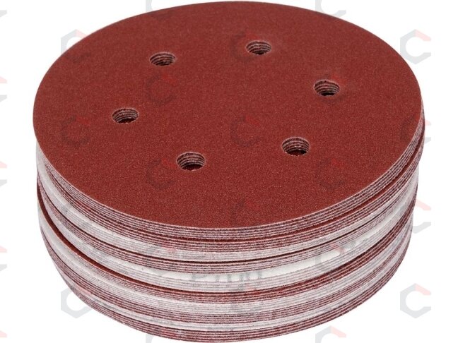 Šlifavimo popierius {velcro) | 6 skylės | 150 mm / P100 | 50 vnt. (YT-834584) Šlifavimo popierius {velcro) | 6 skylės | 150 mm / P100 | 50 vnt. (YT-834584)