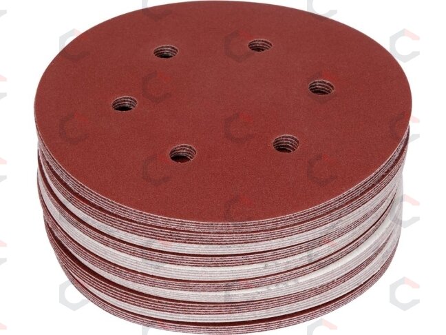 Šlifavimo popierius {velcro) | 6 skylės | 150 mm / P180 | 50 vnt. (YT-834587) Šlifavimo popierius {velcro) | 6 skylės | 150 mm / P180 | 50 vnt. (YT-834587)