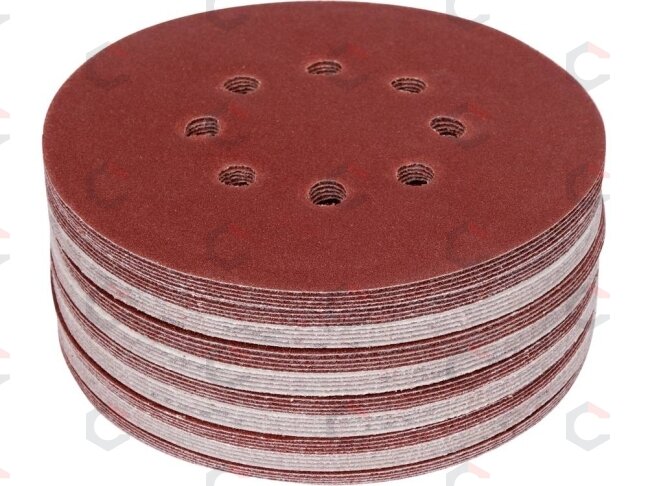 Šlifavimo popierius {velcro) | 8 skylės | 150 mm / P120 | 50 vnt. (YT-834595) Šlifavimo popierius {velcro) | 8 skylės | 150 mm / P120 | 50 vnt. (YT-834595)