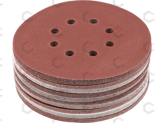 Šlifavimo popierius {velcro) | 8 skylės | 150 mm / P150 | 50 vnt. (YT-834596) Šlifavimo popierius {velcro) | 8 skylės | 150 mm / P150 | 50 vnt. (YT-834596)