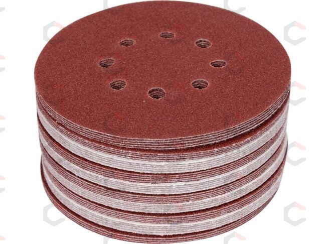 Šlifavimo popierius {velcro) | 8 skylės | 150 mm / P60 | 50 vnt. (YT-834592) Šlifavimo popierius {velcro) | 8 skylės | 150 mm / P60 | 50 vnt. (YT-834592)