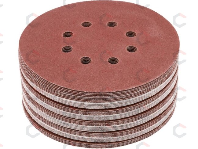 Šlifavimo popierius {velcro) | 8 skylės | 150 mm / P80 | 50 vnt. (YT-834593) Šlifavimo popierius {velcro) | 8 skylės | 150 mm / P80 | 50 vnt. (YT-834593)