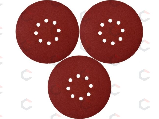 Šlifavimo popierius {velcro) apvalus | su skylėm | 180 mm / P80 | 3 vnt. (YT-83462) Šlifavimo popierius {velcro) apvalus | su skylėm | 180 mm / P80 | 3 vnt. (YT-83462)