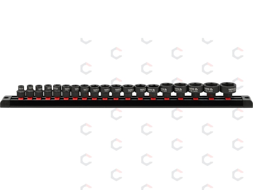 Smūginių galvučių rinkinys, šešiakampės | 9.5 mm (3/8") | 6 - 24 mm | 19 vnt. (YT-10249) 1 Smūginių galvučių rinkinys, šešiakampės | 9.5 mm (3/8") | 6 - 24 mm | 19 vnt. (YT-10249) 1