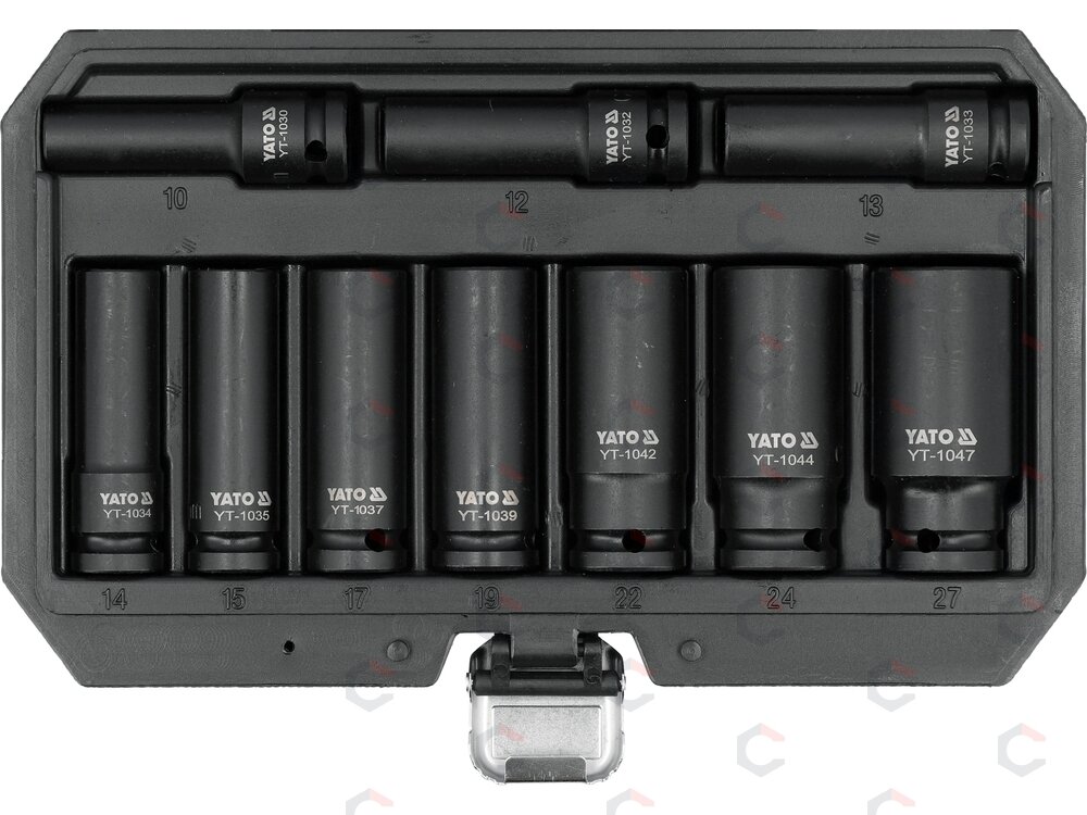 Smūginių ilgų galvučių rinkinys – AS-Drive, CrMo – 1/2", 10–27 mm, 10 vnt (YT-10557) 1 Smūginių ilgų galvučių rinkinys – AS-Drive, CrMo – 1/2", 10–27 mm, 10 vnt (YT-10557) 1