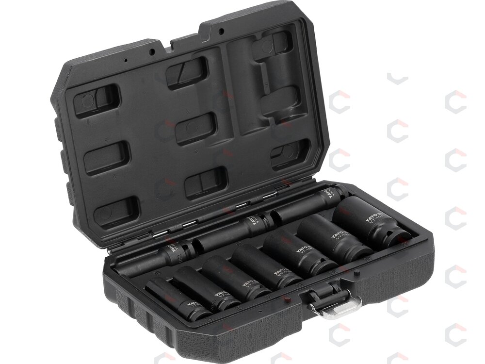 Smūginių ilgų galvučių rinkinys – AS-Drive, CrMo – 1/2", 10–27 mm, 10 vnt (YT-10557) Smūginių ilgų galvučių rinkinys – AS-Drive, CrMo – 1/2", 10–27 mm, 10 vnt (YT-10557)