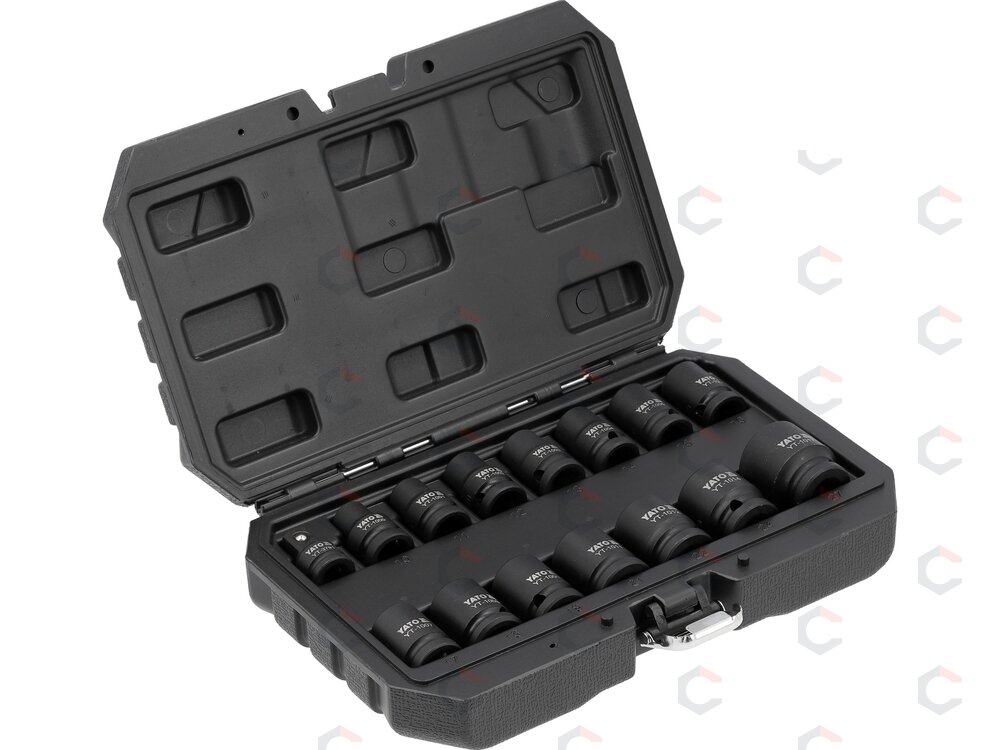 Smūginių trumpų galvučių rinkinys – AS-Drive 1/2", CrMo – 10–27 mm, 15 vnt (YT-10253) Smūginių trumpų galvučių rinkinys – AS-Drive 1/2", CrMo – 10–27 mm, 15 vnt (YT-10253)