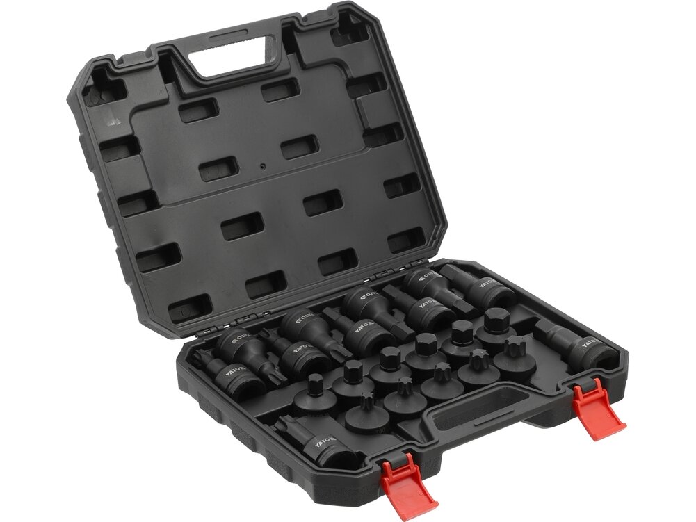 Smūginių galvučių su HEX ir TORX antgaliais rinkinys 3/4", H14–H24, T60–T100, 22 vnt. YATO (YT-10656) Smūginių galvučių su HEX ir TORX antgaliais rinkinys 3/4", H14–H24, T60–T100, 22 vnt. YATO (YT-10656)