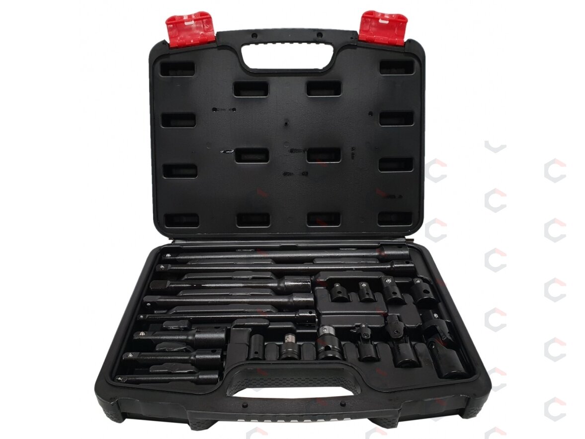 Smūginių ilgintuvų / adapterių / šarnyrų rinkinys | 6.3 mm (1/4") / 10 mm (3/8") / 12,5 mm (1/2") | 18 vnt. (DT18S) Smūginių ilgintuvų / adapterių / šarnyrų rinkinys | 6.3 mm (1/4") / 10 mm (3/8") / 12,5 mm (1/2") | 18 vnt. (DT18S)