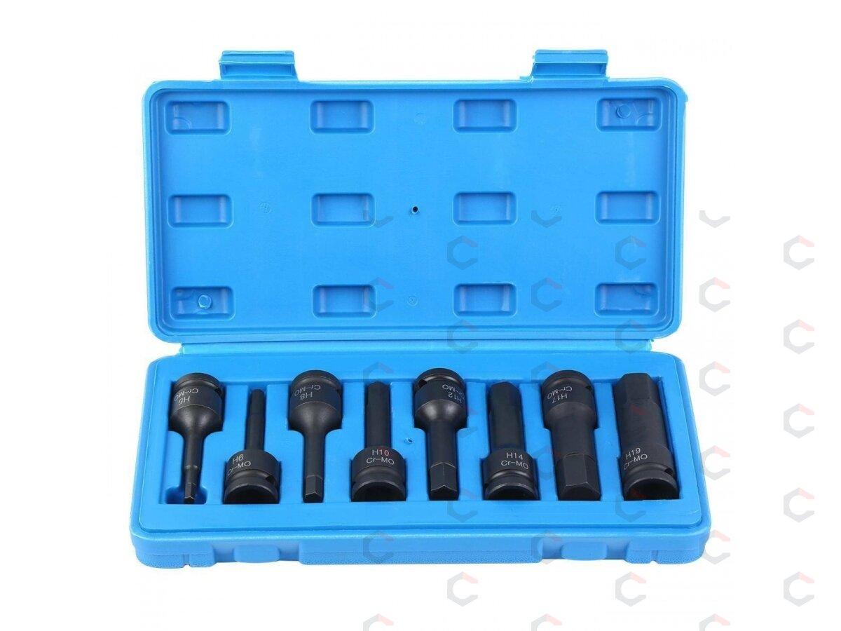 Smūginiai antgaliai – šešiakampiai CR-MO 1/2" – 5–19 mm | 8 vnt. (S1100) Smūginiai antgaliai – šešiakampiai CR-MO 1/2" – 5–19 mm | 8 vnt. (S1100)