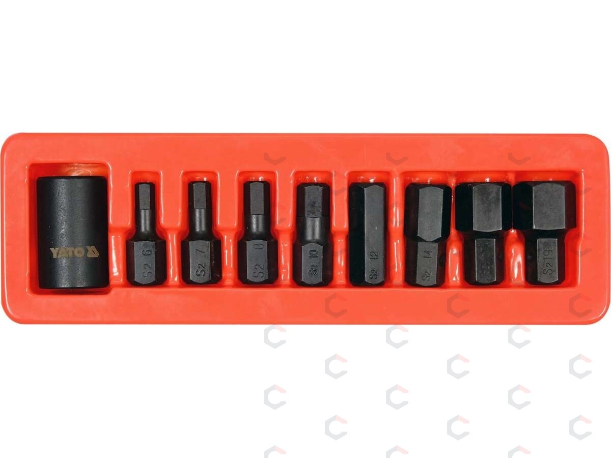 Smūginiai antgaliai | 12,5 mm (1/2") | hex šešiakampis | 6 - 19 mm | 9 vnt. (YT-10662) 1 Smūginiai antgaliai | 12,5 mm (1/2") | hex šešiakampis | 6 - 19 mm | 9 vnt. (YT-10662) 1