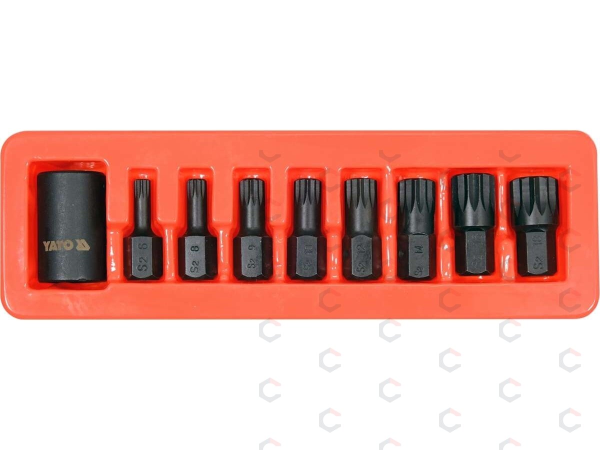 Smūginių Spline (XZN) antgalių rinkinys | 1/2" | M6–M18 | 9 vnt. (YT-10663) 1