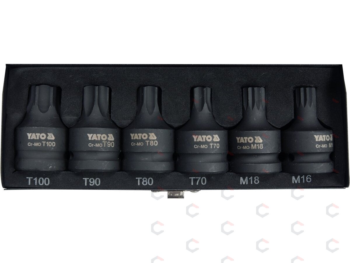Smūginių antgalių rinkinys | 20 mm (3/4") | T-Star (Torx) T70 - T100 | spline M16-M18 | 6 vnt. (YT-10653) Smūginių antgalių rinkinys | 20 mm (3/4") | T-Star (Torx) T70 - T100 | spline M16-M18 | 6 vnt. (YT-10653)
