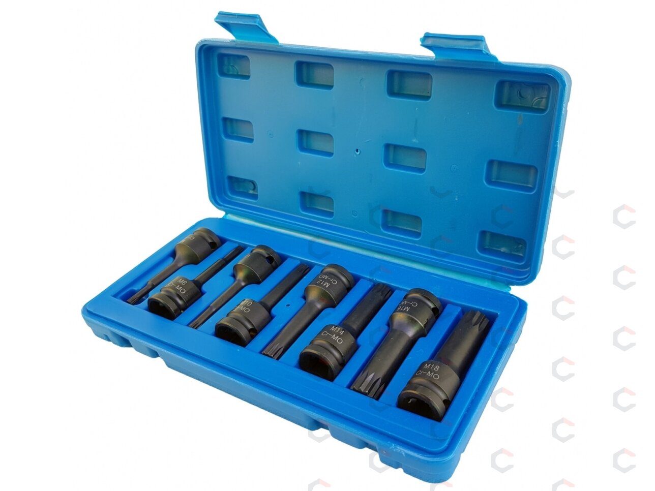 Smūginių antgalių rinkinys – Spline (XZN) profesionalus CR-MO – 1/2" | M5–M18 | 9 vnt. (S1102) 1