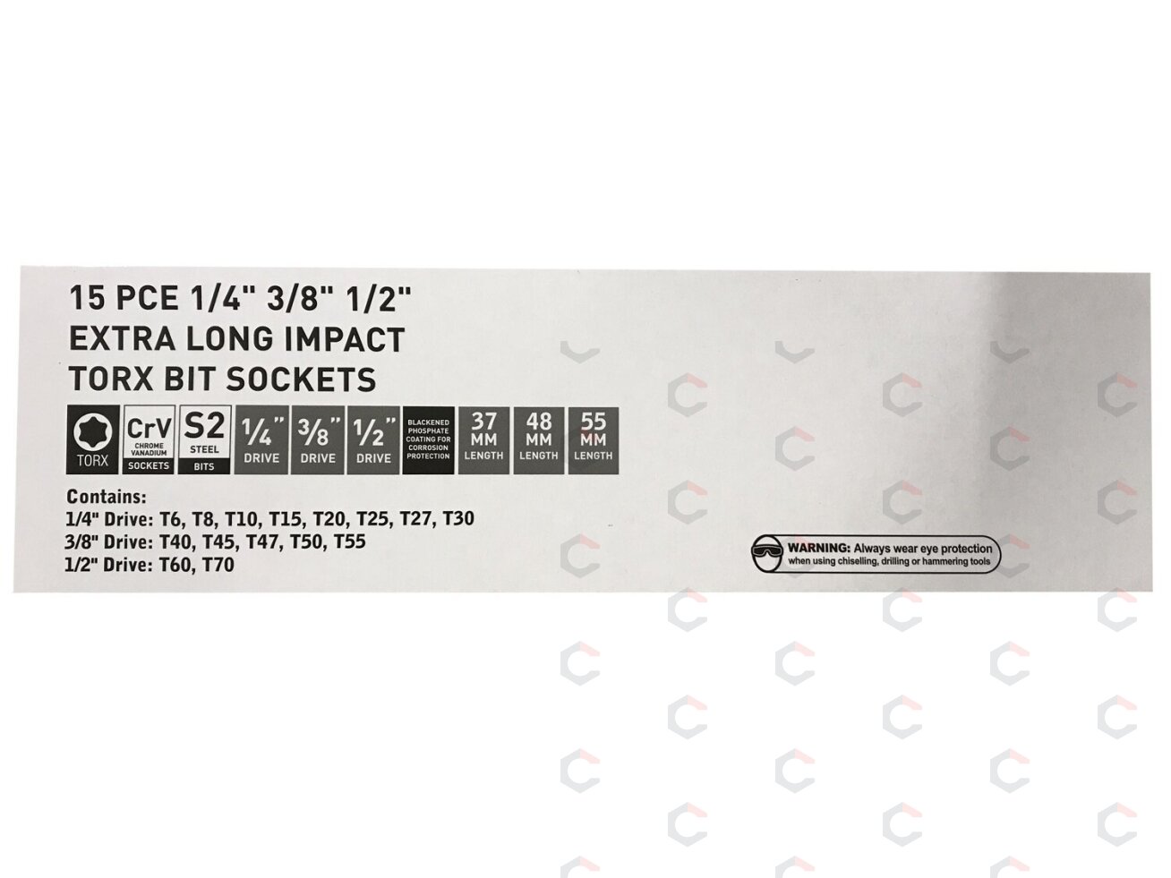 Smūginiai antgaliai | 6.3 mm (1/4") / 10 mm (3/8") / 12,5 mm (1/2") | T-Star (Torx) T6 - T70 | 15 vnt. (S1115) 2 Smūginiai antgaliai | 6.3 mm (1/4") / 10 mm (3/8") / 12,5 mm (1/2") | T-Star (Torx) T6 - T70 | 15 vnt. (S1115) 2