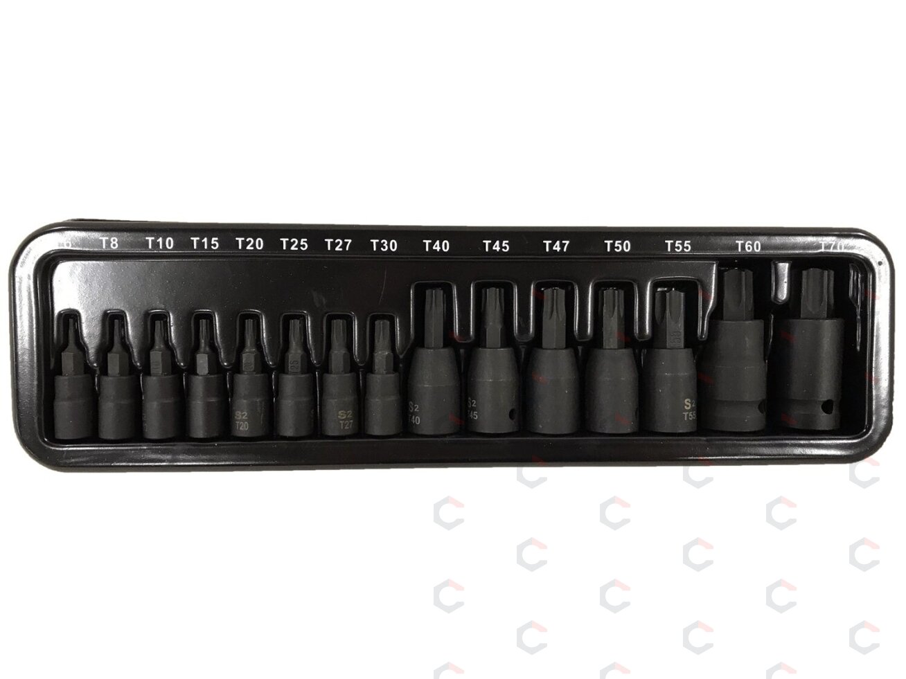 Smūginiai antgaliai | 6.3 mm (1/4") / 10 mm (3/8") / 12,5 mm (1/2") | T-Star (Torx) T6 - T70 | 15 vnt. (S1115) Smūginiai antgaliai | 6.3 mm (1/4") / 10 mm (3/8") / 12,5 mm (1/2") | T-Star (Torx) T6 - T70 | 15 vnt. (S1115)