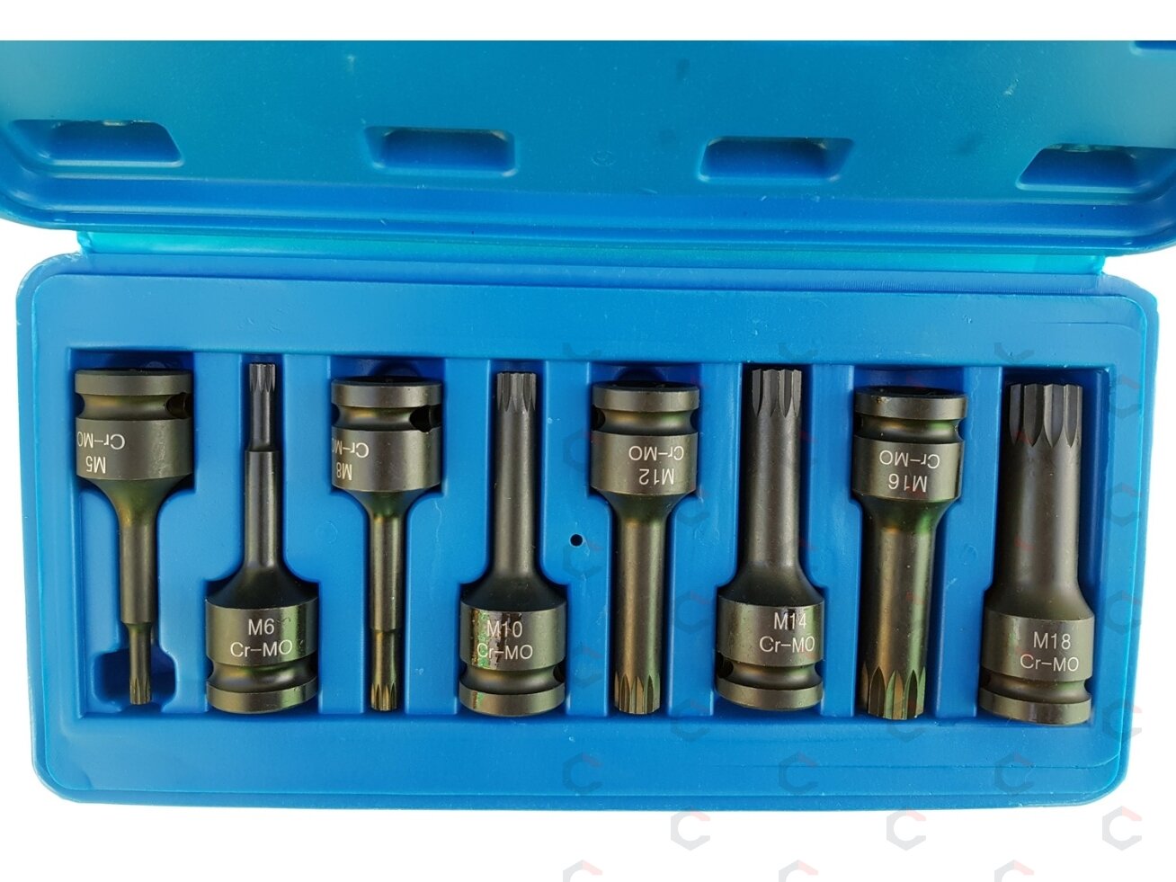 Smūginių antgalių rinkinys – Spline (XZN) profesionalus CR-MO – 1/2" | M5–M18 | 9 vnt. (S1102)