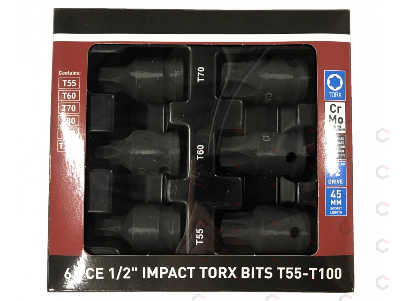 Smūginių antgalių rinkinys | 12,5 mm (1/2") | T-Star (Torx) T55 - T100 | 6 vnt. (S1106) 1