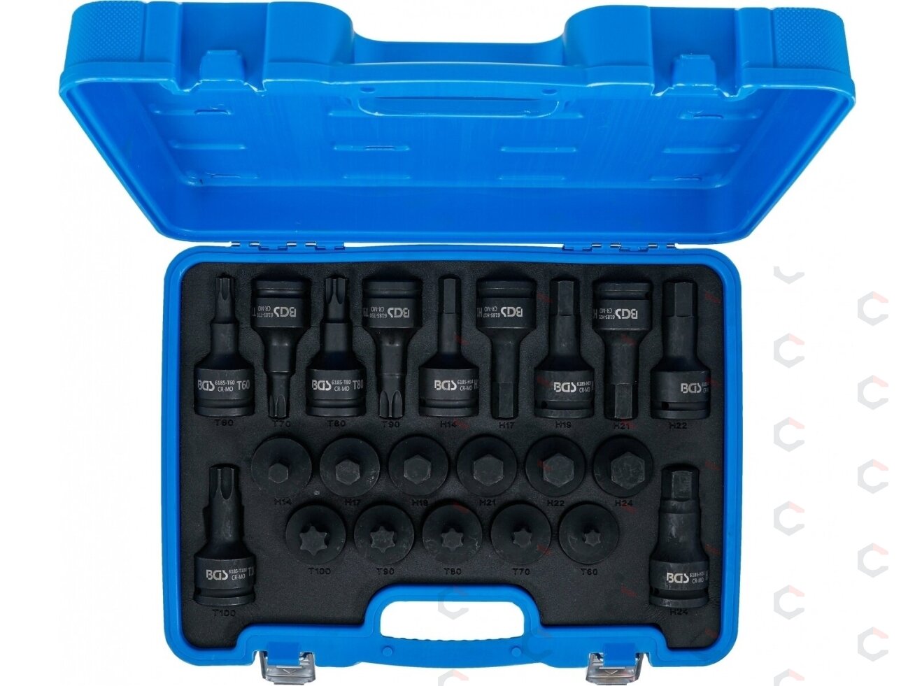 Smūginių antgalių rinkinys | 20 mm (3/4") | Hex vidinis šešiakampis, T-Star (Torx) | 22 vnt. (6185) 3 Smūginių antgalių rinkinys | 20 mm (3/4") | Hex vidinis šešiakampis, T-Star (Torx) | 22 vnt. (6185) 3