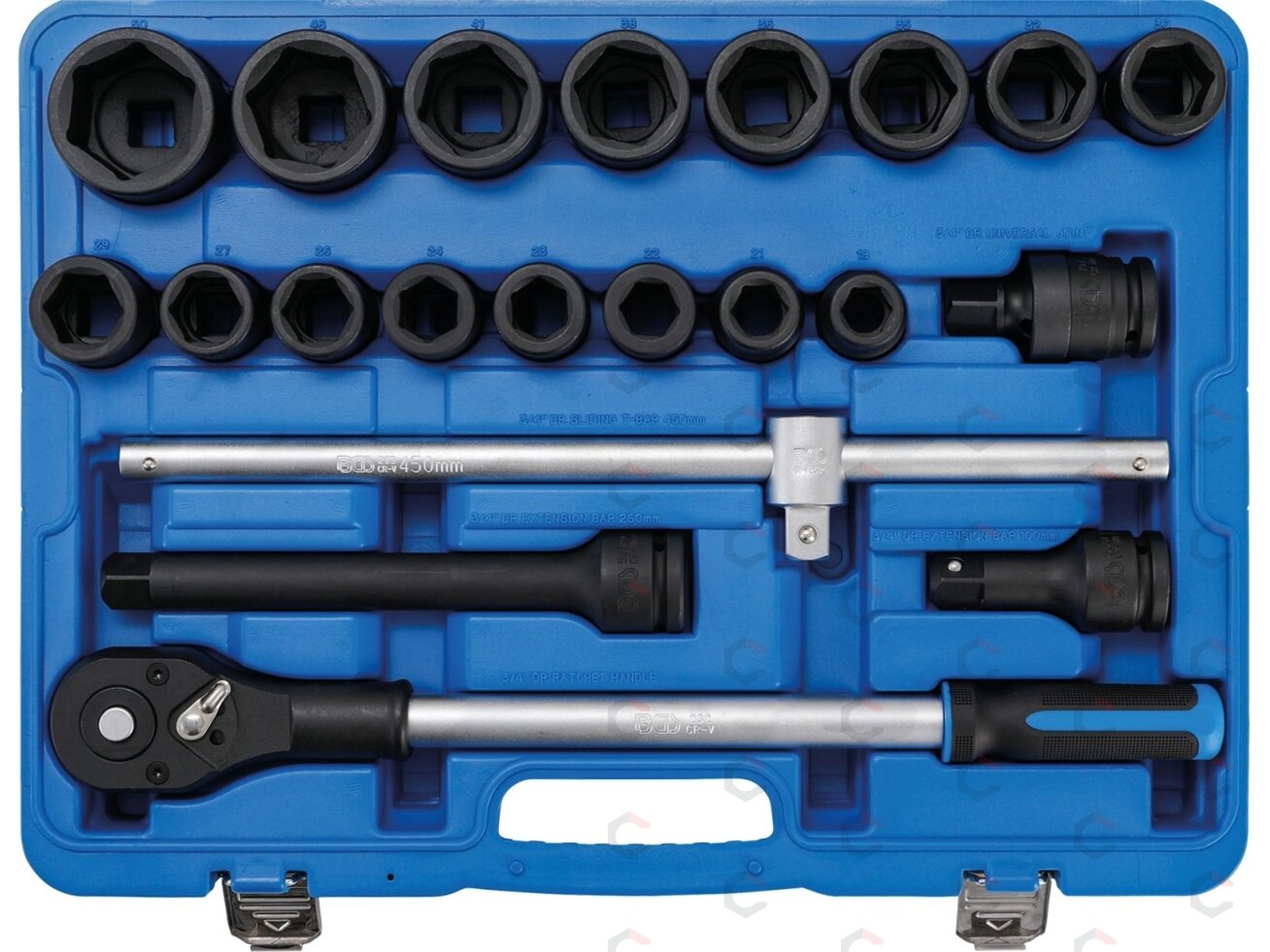 Smūginių galvučių ir rakto rinkinys | 20 mm (3/4") | 21 vnt. (5258) 10 Smūginių galvučių ir rakto rinkinys | 20 mm (3/4") | 21 vnt. (5258) 10