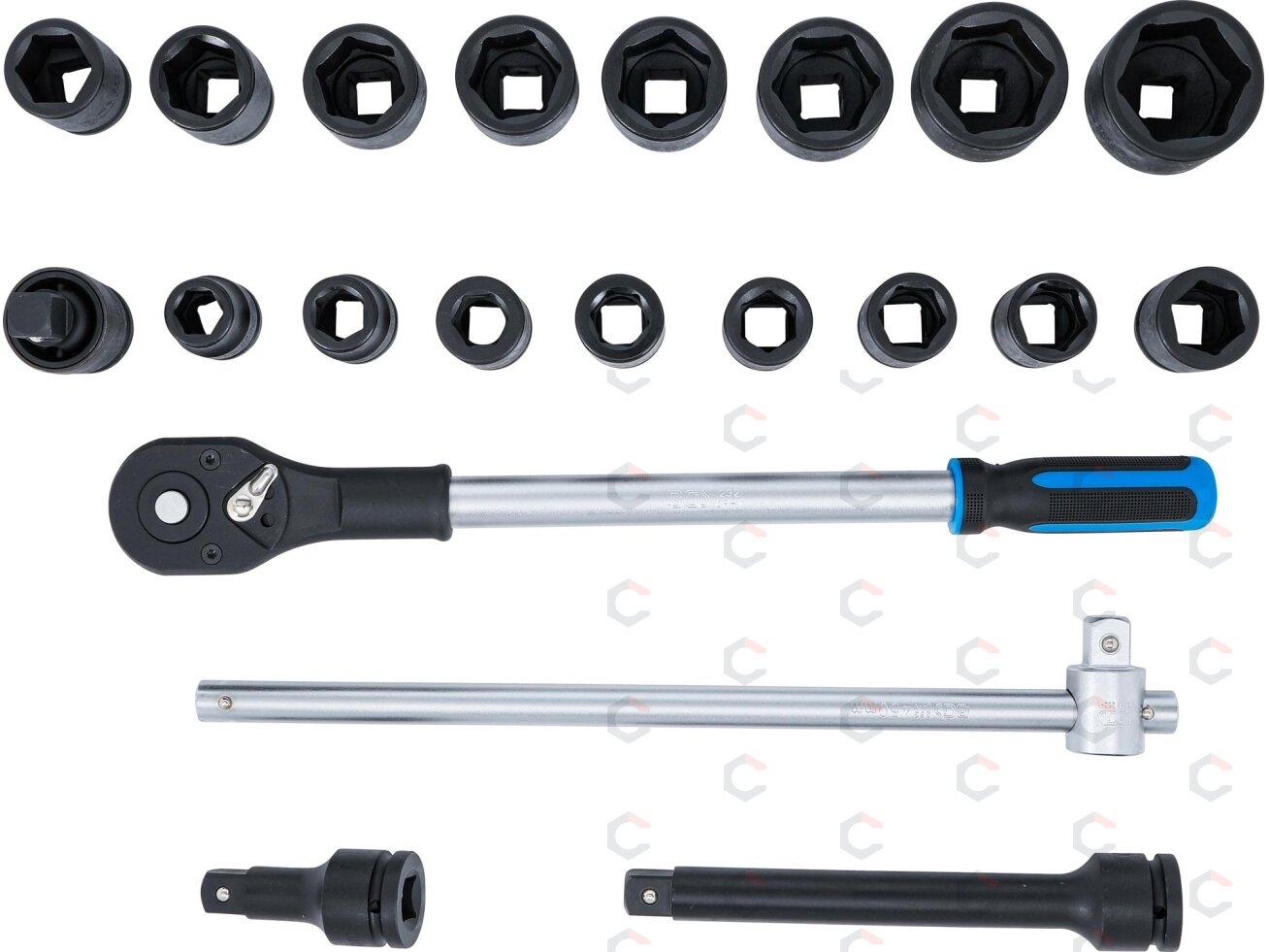 Smūginių galvučių ir rakto rinkinys | 20 mm (3/4") | 21 vnt. (5258) 7 Smūginių galvučių ir rakto rinkinys | 20 mm (3/4") | 21 vnt. (5258) 7