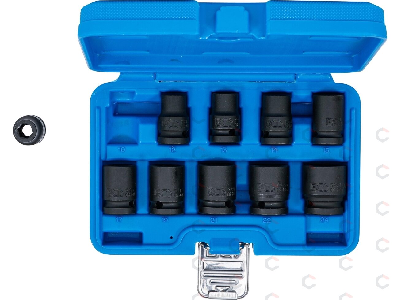 Smūginių galvučių rinkinys, šešiakampės | 12,5 mm (1/2") | 10 - 24 mm | 10 vnt. (5205) 4 Smūginių galvučių rinkinys, šešiakampės | 12,5 mm (1/2") | 10 - 24 mm | 10 vnt. (5205) 4