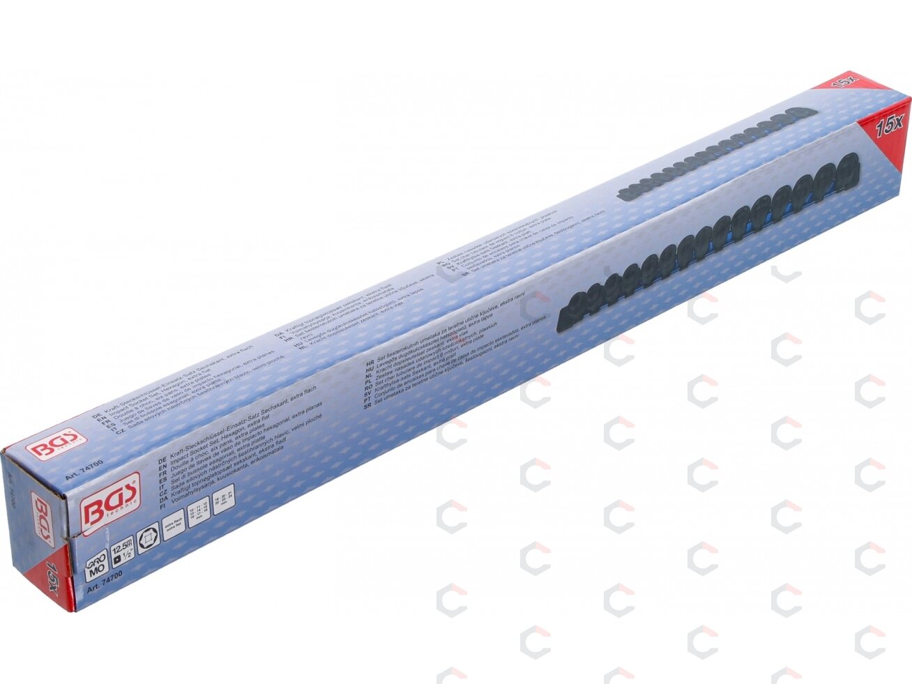 Smūginių galvučių rinkinys | šešiakampės, ypač trumpos | 1/2" | 10–24 mm | 15 vnt. (74700) 5 Smūginių galvučių rinkinys | šešiakampės, ypač trumpos | 1/2" | 10–24 mm | 15 vnt. (74700) 5
