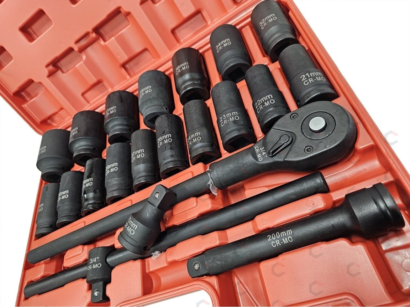 Smūginių ilgų galvučių ir rakto rinkinys | Cr-Mo | 6 kampų | 20 mm (3/4") | 21 vnt. (SLS21A) 1 Smūginių ilgų galvučių ir rakto rinkinys | Cr-Mo | 6 kampų | 20 mm (3/4") | 21 vnt. (SLS21A) 1