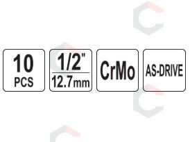Smūginių ilgų galvučių rinkinys – AS-Drive, CrMo – 1/2", 10–27 mm, 10 vnt (YT-10557) 4 Smūginių ilgų galvučių rinkinys – AS-Drive, CrMo – 1/2", 10–27 mm, 10 vnt (YT-10557) 4