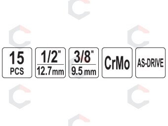 Smūginių trumpų galvučių rinkinys – AS-Drive 1/2", CrMo – 10–27 mm, 15 vnt (YT-10253) 4 Smūginių trumpų galvučių rinkinys – AS-Drive 1/2", CrMo – 10–27 mm, 15 vnt (YT-10253) 4