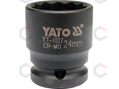 Smūginė galvutė 12-kampė 1/2", 24 mm, pusašiams ir kt. (YT-1027) Smūginė galvutė 12-kampė 1/2", 24 mm, pusašiams ir kt. (YT-1027)