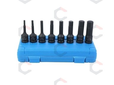 Smūginiai antgaliai – šešiakampiai CR-MO 1/2" – 5–19 mm | 8 vnt. (S1100) Smūginiai antgaliai – šešiakampiai CR-MO 1/2" – 5–19 mm | 8 vnt. (S1100)