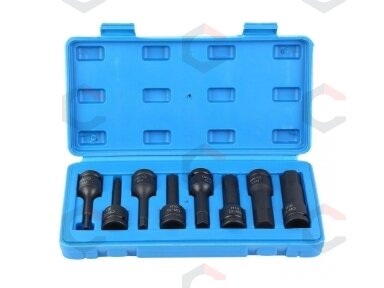 Smūginiai antgaliai – šešiakampiai CR-MO 1/2" – 5–19 mm | 8 vnt. (S1100) Smūginiai antgaliai – šešiakampiai CR-MO 1/2" – 5–19 mm | 8 vnt. (S1100)