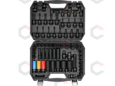 Smūginių galvučių ir antgalių rinkinys | 1/2" | su adapteriais | 64 vnt | 10 - 32 mm (YT-10260) Smūginių galvučių ir antgalių rinkinys | 1/2" | su adapteriais | 64 vnt | 10 - 32 mm (YT-10260)