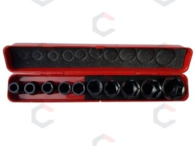 Smūginių galvučių rinkinys, šešiakampės | 12,5 mm (1/2") | 9 - 27 mm | 10 vnt. (SK1209) Smūginių galvučių rinkinys, šešiakampės | 12,5 mm (1/2") | 9 - 27 mm | 10 vnt. (SK1209)