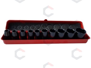 Smūginių galvučių rinkinys, šešiakampės | 12,5 mm (1/2") | 9 - 27 mm | 10 vnt. (SK1209) Smūginių galvučių rinkinys, šešiakampės | 12,5 mm (1/2") | 9 - 27 mm | 10 vnt. (SK1209)