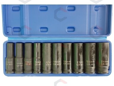 Smūginių ilgų galvučių rinkinys | 12,5 mm (1/2") | 10-24 mm | 10 vnt. (SK1210) Smūginių ilgų galvučių rinkinys | 12,5 mm (1/2") | 10-24 mm | 10 vnt. (SK1210)