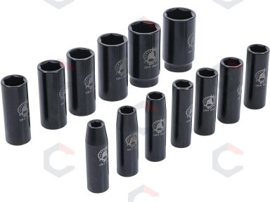 Smūginių ilgų galvučių rinkinys | 12,5 mm (1/2") | 10-32 mm | 13 vnt. (95207) Smūginių ilgų galvučių rinkinys | 12,5 mm (1/2") | 10-32 mm | 13 vnt. (95207)