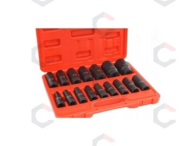 Smūginių ilgų galvučių rinkinys | 12,5 mm (1/2") | 10-32 mm | 16 vnt. (SK1216) Smūginių ilgų galvučių rinkinys | 12,5 mm (1/2") | 10-32 mm | 16 vnt. (SK1216)