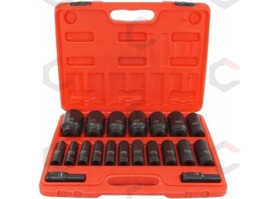 Smūginių ilgų galvučių rinkinys | 12,5 mm (1/2") | 10-38 mm | 20 vnt. (SK1220) Smūginių ilgų galvučių rinkinys | 12,5 mm (1/2") | 10-38 mm | 20 vnt. (SK1220)